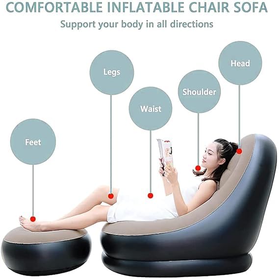 Inflatable Air Sofa Chair with Foot Rest & Electric Pump