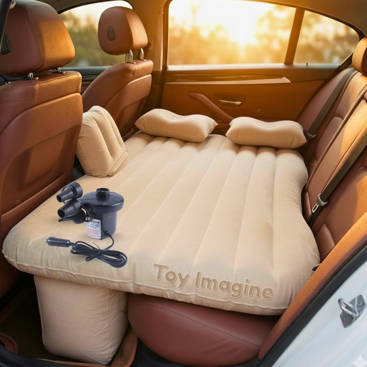 Toy Imagine Car Inflatable Bed with Air Pump & 2 Pillows Quick Inflatable Back Seat Bed Car Bed for Kids, Travel, Trip, Camping, Picnic, Pool & Beach Universal Fit (Assorted)
