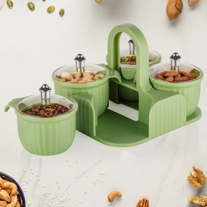 5779 Multipurpose Jar Dryfruit Set Candy Chocolate Snacks Storage Jar Masala Jar For Home And Kitchen Airtight Dry Fruit Plastic Storage Container Tray Set With Lid 4 Serving Jar Container For Sweetschipscookies(4 Pc Set)