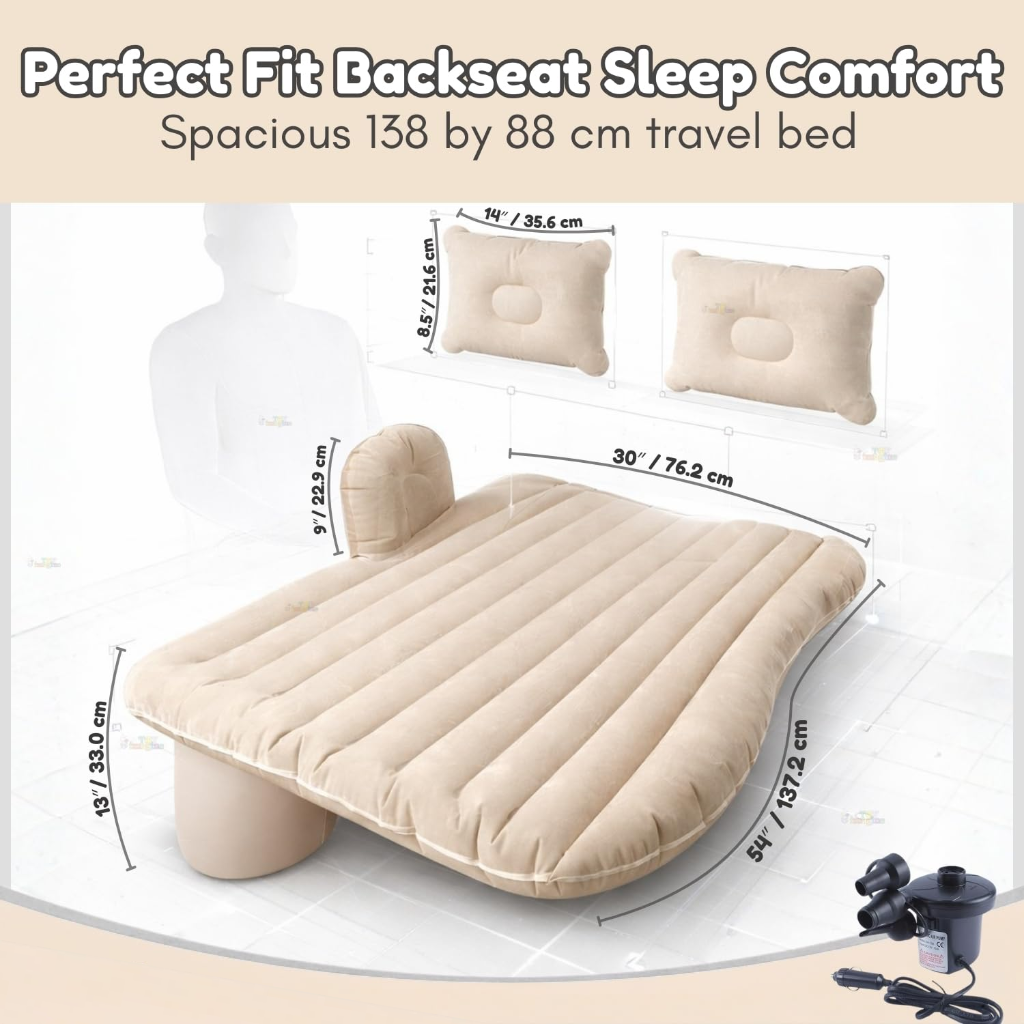 Toy Imagine Car Inflatable Bed with Air Pump & 2 Pillows Quick Inflatable Back Seat Bed Car Bed for Kids, Travel, Trip, Camping, Picnic, Pool & Beach Universal Fit (Assorted)