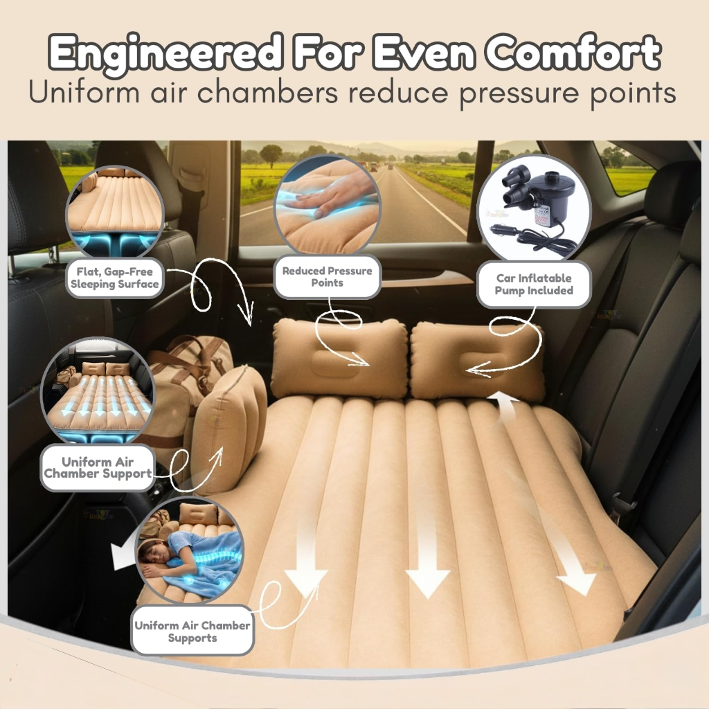 Toy Imagine Car Inflatable Bed with Air Pump & 2 Pillows Quick Inflatable Back Seat Bed Car Bed for Kids, Travel, Trip, Camping, Picnic, Pool & Beach Universal Fit (Assorted)