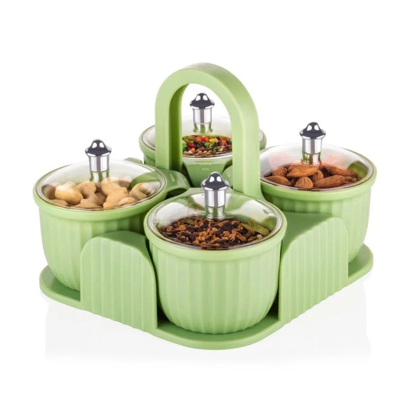 5779 Multipurpose Jar Dryfruit Set Candy Chocolate Snacks Storage Jar Masala Jar For Home And Kitchen Airtight Dry Fruit Plastic Storage Container Tray Set With Lid 4 Serving Jar Container For Sweetschipscookies(4 Pc Set)